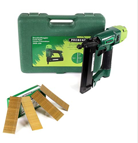 Prebena 2XR-J50 Druckluftnagler im Transportkoffer + Prebena Stauchkopfnägel Brads 40 mm 5000 Stück - aus verzinktem Stahl, geharzt
