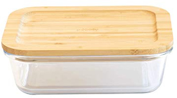 Pebbly - Boite en Verre et Bambou - Rectangulaire - 1,5 L - pour Cuire, Conserver, Transporter et Réchauffer - 100% Hermétique - Matériaux Naturels