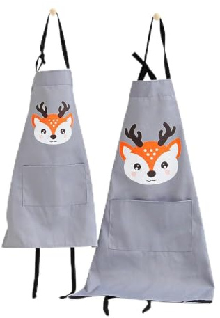 G-Tree-2-Pack Eltern Kind Schürze - niedliche Schürze für das Kochen, Backen, Malerei, Gartenarbeit, Durable Schürze mit Tasche beste Geschenk für Vater, Mutter, Sohn Tochter (Grau)