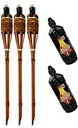 Moritz 3X Bambusfackeln Fackel Deluxe 60 cm Dunkelbraun + 2X 1000ml Lampenöl Gartenfackel Ölfackeln Garten Deko Öllampe Wegleuchte