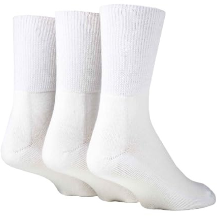 IOMI Fotsjuksköterska - 3-pack unisex extra breda diabetesstrumpor i bambu | 4 storlekar | För svullna fötter och ben | slät tåsöm | vadderad fot, Vitt, 44.5-46.5 EU