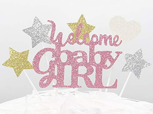 AILEXI 6 Zählungen Glitterkuchen dekorieren Topper für Geschlecht enthüllen - Willkommen Baby Girl Set - Pink