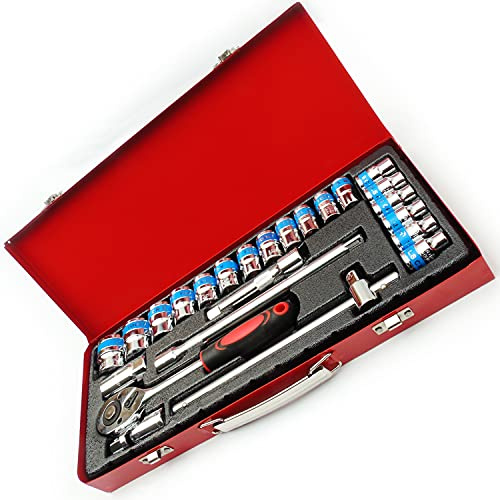 Zehn Tools 24 Piece Heavy Duty 1/2 Socket and Ratchet Wrench Set in Metal Carry Case