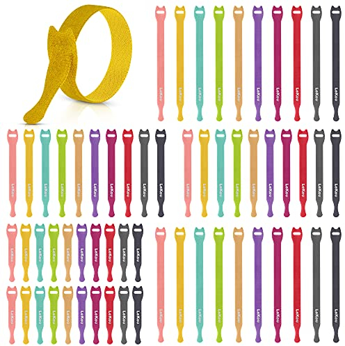 Lekou Klettband kabelbinder 60 Stück 10 Farben(10cm/15cm/20cm) Kabelbinder mit Klett Hochwertigem Nylon material, 3 verschiedene LängenKlett Kabelbinder Klettverschluss für Home Office Büro und Garten
