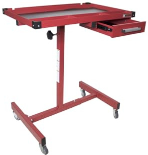 K Tool International 75104 Adjustable Tear Down Work Table with Drawer for Garages, Repair Shops, and DIY, Portable, (4) 2 Swivel Casters, 200 Pound Capacity, Rubber Corners, Heavy Duty Steel, Red