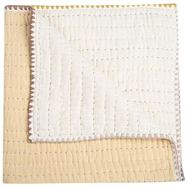 Crane Baby Blanket, 36” x 36”, Soft Cotton Quilted Nursery Blanket for Boys and Girls, Light Yellow