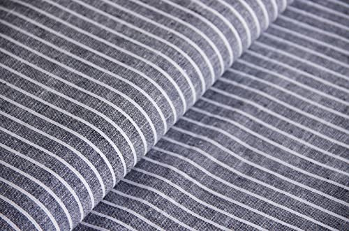 Halbleinen Meterware gemustert Streifen - Leinenstoff gestreift - Leinen Baumwolle - Leinengemisch - Sommerleinen - Leinengewebe *ab 50 cm, Farbe: 005 navy
