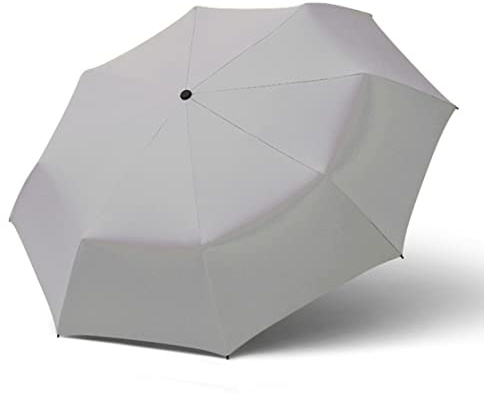 Meichoon Paraguas plegable de viaje hecho a mano mango de madera auto abierto y cerrado, anti UV, sol y lluvia, resistente al viento, sombrilla resistente al agua, 3 plegables, 8 varillas, gris