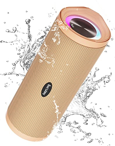 Heysong Bluetooth Lautsprecher mit Licht, Musikbox Tragbarer Bluetooth Box mit IPX7 Wasserdicht, 360° Stereo Sound,Satter Bass,40h Akku,Kabelloser Lautsprecher mit TF für Zuhause,Garten-Helles Apricot