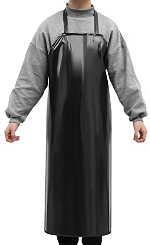 Artibetter Black Apron, Waterproof and Oil-Resistant Pvc Apron for Women Man, Acid and Alkali Resistant Chef Aprons for Cooking Kitchen Cleaning