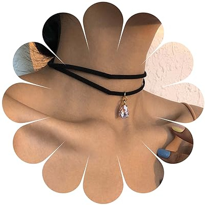 Yheakne Boho Geschichtet Samt Choker Halskette Teardrop Kristall Anhänger Halskette Kurz Schwarz Wildleder Halskette Gothic Schwarz Kragen Halskette Kette Schmuck Für Frauen Und Mädchen (rosa)