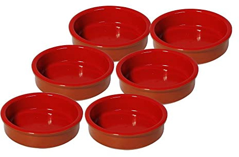 Traditional Handmade Spanish Tapas Cazuelas Serving Bowls Set of 6 Red Glazed Ceramic Terracotta Clay Dishes 11.5cm Dia