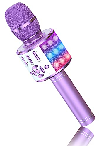 BONAOK Karaoke - Micrófono para Niños, Karaoke con Bluetooth, 4 en 1, Inalámbrico, Efecto Micrófono, Máquina de Cantar Karaoke para Casa, Fiesta, Compatible con Android (Morado Claro)