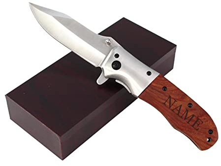 Jagdmesser mit Gravur personalisiert - Klappmesser mit Name und Holz Griff, Survival Outdoor Taschenmesser, Messer Geschenk für Jäger, Förster, Angler, Camper, Abenteurer
