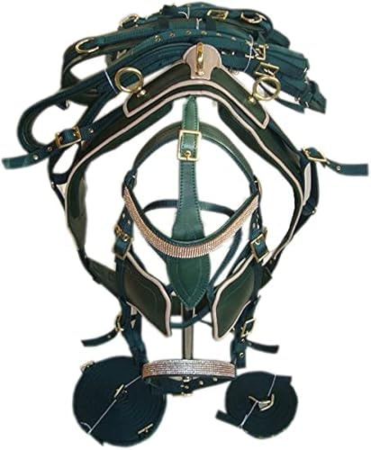 SHOWMEN CRAFT Stylish Dark Green Synthetic Nylon Horse Driving Harnesss for Single horse in Pony Green