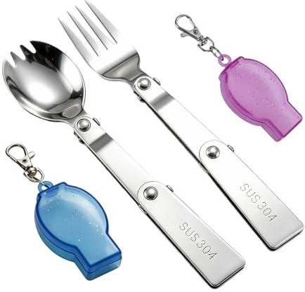 Vastsea 2 Pièces Ensemble de Couverts Pliable, Cuillère Fourchette Pliante, 304 Vaisselle Pliante, avec Boîte de Rangement Suspendue, pour Voyage, Camping, Autres Activités de Plein Air