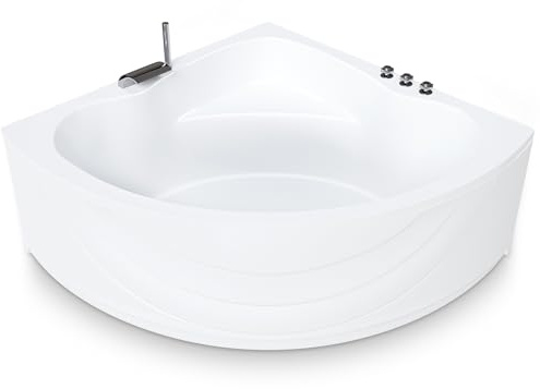 AQUADE Acryl Eckbadewanne 150x150 Modell: Kassel - Weiß Badewanne Komplettset 150x150 - Badewannen mit Wannenfüßen + Schürze + Wannenrandarmatur