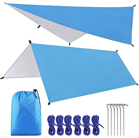 Hängematte Regenfliege Zelt Tarp, 3m X 3m Tarpaulin Tragbare Sonnenschirm Leichte wasserdichte Hängematte Regenfliege Für Camping Reisen Strand (Color : Blue, Size : 300 * 300cm)