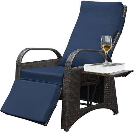 ART TO REAL Relaxsessel mit Liegefunktion gartenmöbel wetterfest,Positionen Höhenverstellbarer Relaxliege Garten,Liegestuhl Balkon Garten Rattan Sessel aus handgewebtem PE-Geflecht,Blau