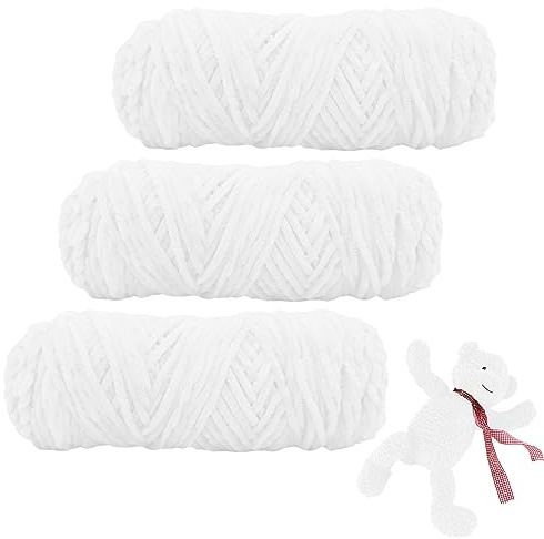 Chenille Wolle zum Häkeln, Velvety Baby Wool, 3 Rolle 100g Babywolle zum Häkeln Weich Chenille Wolle Stricken Soft Yarn Wool for Knitting and Crocheting(Weiß)
