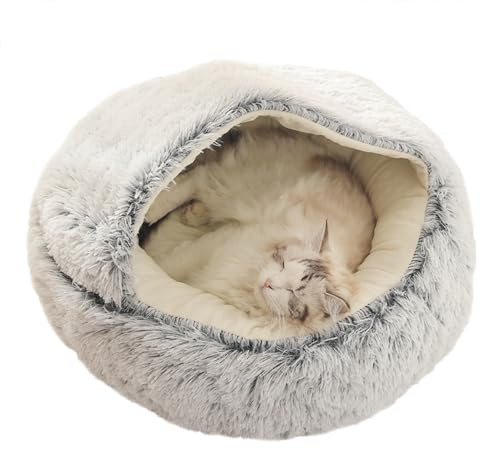 XIEMINLE Katzenbett für den Innenbereich, rutschfestes Katzensofa, Haustierbett, Plüsch-Katzenkissen, kleines Katzenzelt, Haustierkissen, große Höhle, Schlafbett für Kätzchen und Welpen, 50 cm, Grau