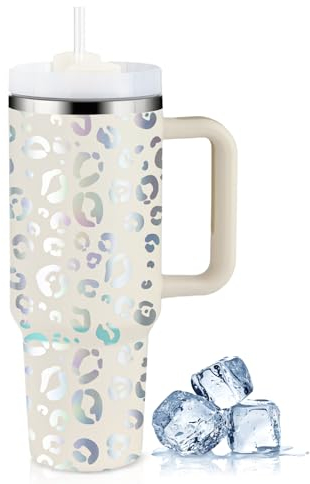 PRAOAHEI 40oz Thermobecher mit Strohhalm und Henkel, 1180 ML Aufgewertet Doppelwandiger Edelstahl Heiße Kalte Getränke Vakuum Trinkbecher, Kaffeebecher für Zuhause Reisen Weiß