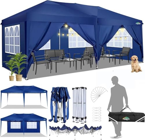 COBIZI Faltpavillon 3x6 Pavillon Wasserdicht Winterfest Pop Up Pavillon Klappbar 3x6 Zelt mit 6 Seitenwnden 3 Höhenverstellbar UV-Schutz Gardenpavillon Partyzelt für Markt, Freien Event (Navy blau)