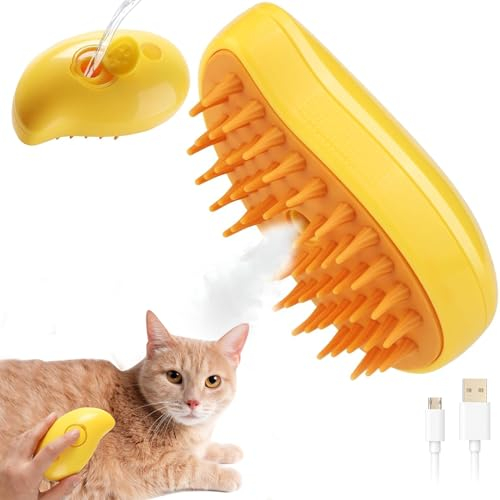 Steamy Cat Brush, Cat Steamy Brush 3-in-1-Katzendampfbürste, Katzenbürste mit Dampf, Dampfbürste katze, Spray Dampf Katzenhaarbürste, Katze Pflege Bürste Haustier Haar Entfernung Kamm für Katze Hund
