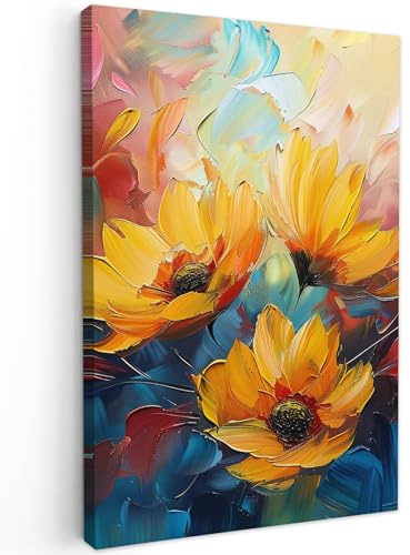 MuchoWow© Leinwand Groß XXL Deko Schlafzimmer Aesthetic Leinwandbilder | 80x120 cm - Wohnzimmer Gemälde Foto Geschenk Living Room Decoration Blumen - Dahlie - Kunst - Orange - Aquarell