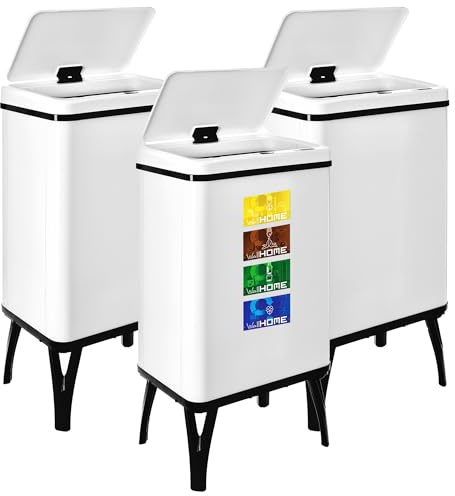 WELL HOME MOBILIARIO & DECORACIÓN 3 Cubos de basura inteligente de 40L c/u, Alto: 71,5 (x35,5x26), blanco con etiquetas magnéticas