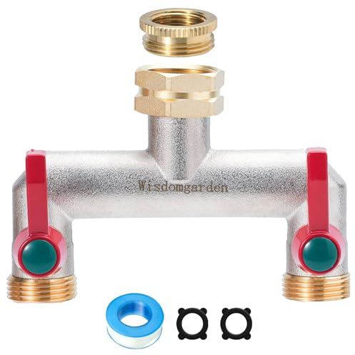 Distributeur 2 voies,Vanne à 2 voies d'eau pour robinet avec filetage de 3/4Pouce,Poignée allongée Facilité d'utilisation,Le laiton nickelé est moins sujet à l'oxydation,avec 1/2Pouce adaptateur