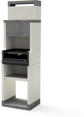TUOZI - Barbacoa de Obra para Leña y Carbón Modelo VENIT flex hotte (Gris/Blanco - 59 x 47 x 197 cm) REF: T00154 - Uso en Exteriores
