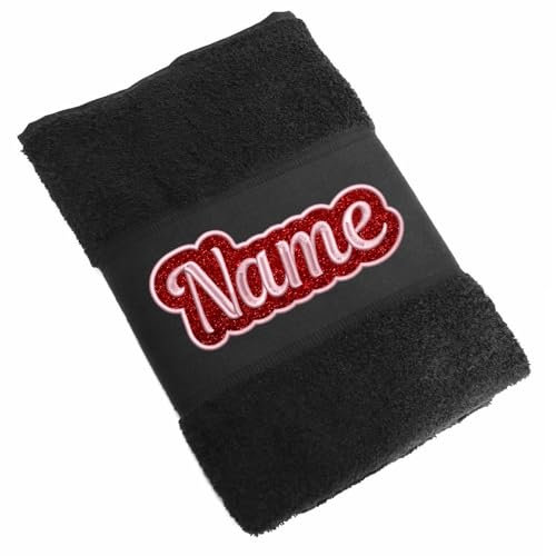 Elefantasie Besticktes Handtuch Badehandtuch aus 100% Baumwolle mit Glitzer und Name personalisiert Bestickt Schwarz 70x140cm