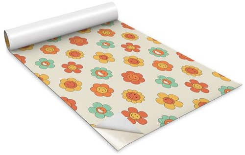 Wallfluent Deko für Möbel Hochwertige Klebefolie Dekofolie Tapete Möbelfolie Für Möbel Tisch Schrank Küchenfronten 100x50cm Selbstklebende Küchenfolie - Klassisches 70er-Jahre-Muster, fröhliche Blumen