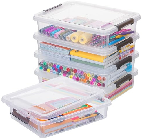 Citylife 5Pack Craft Storage Boxes, 4.5L A4 Plastic Storage boxes with Lids, Handles, Transparent Stackable Craft Organiser for Document, Book, Stationery, Photo