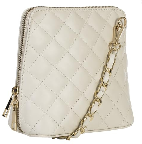 LiaTalia Petit sac à bandoulière élégant en cuir italien véritable pour femme - Fait main à Florence en Toscane - Abby, Matelassé - Ivoire
