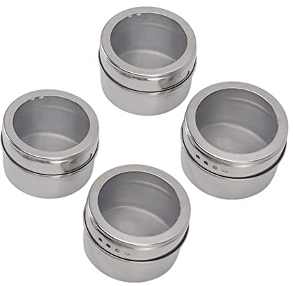 Vitdipy 4 Stück Gewürzgläser Rund, Magnetisches Design, Edelstahl, Klare Siebdeckel, Magnetische Gewürzdosen Für Zuhause, Restaurant, Gewürze