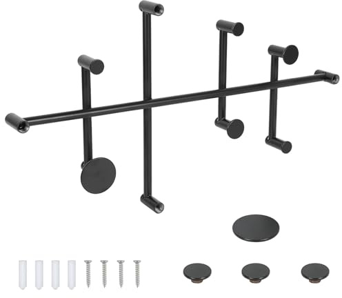 XLSBZ Kleiderhaken Wand Moderne Wandarderobe Metall Garderobenhaken mit 10 Haken,Minimalistische Garderobenleiste Wandhaken für Jacken, Schals (Schwarz)