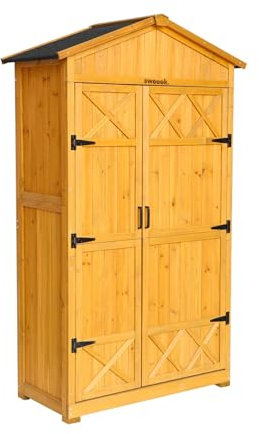 sweeek - Abri de Jardin 105 cm en Bois. 6 espaces de Rangement. L 105x P 55.5 x H 178.5cm