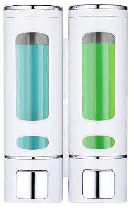 Handseifenspender zur Wandmontage, 400ml*2 Nachfüllbarer Flüssiglotion-Seifenspender, Große Kapazität Duschpumpenspender und Organizer für Badezimmer, Küche, Hotel, Duschgel Shampoo Spender (weiß)
