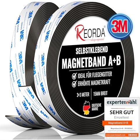 REORDA® Bande magnétique A B (colle puissante 3M) pour moustiquaires et moustiquaires, pour une meilleure attraction mutuelle, bande magnétique autocollante