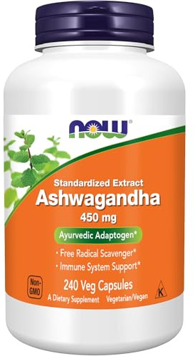 NOW Foods Ashwagandha Extract 450 mg Vegan, Kosher, Non-GMO - 240 Veg Capsules,