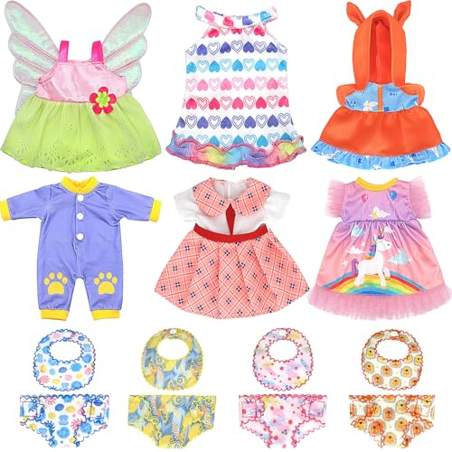 Doll Outfit Set for 12 Inch Baby Dolls, Adorable Clothes & Accessories for Newborn Dolls, Doll Dress up Toys with Dresses, Romper & Headbands, for Girls