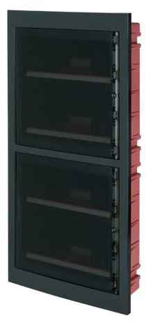 Centralino nero IP40, 72 (4x18) moduli, 450x853x95mm, quadro elettrico da incasso, per muratura, sportello fume trasparente, per interno, con morsettiera 4x12, barra DIN estraibile e regolabile