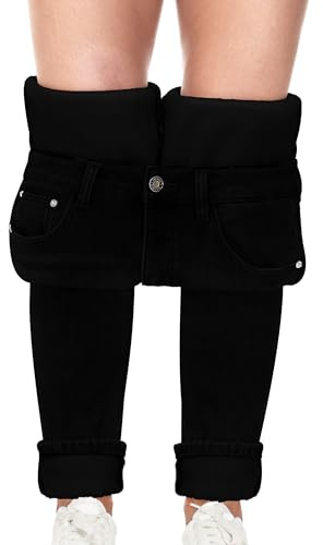 Fengbay Womens Fleece Lined Stretch Skinny Mid Rise Winter Jeans Black