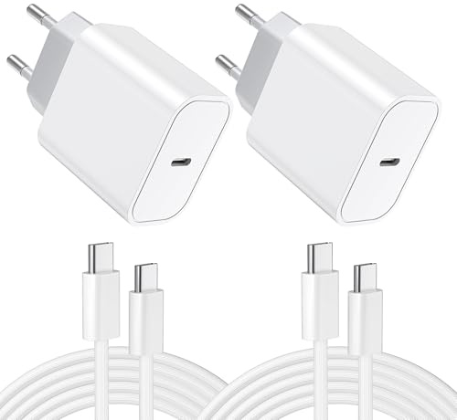 2-Pack 25W USB C Ladegerät, Schnellladegerät Stecker mit 2M Kabel Ladegerät für iPhone 17 16 15 Pro Max Plus, iPad Netzteil, Samsung Handys USBC Fast Charger USBC PD 3.0 Power Adapter Ladestecker