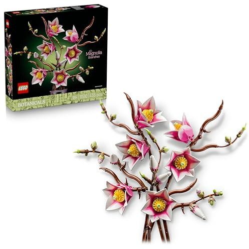 LEGO Botanicals Branches de Magnolia - Set de Fleurs Artificielles pour Adulte - 5 Fausses Plantes pour Décoration de Chambre ou Salon - Idée Cadeau DIY pour Femme 11510