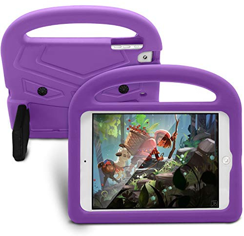 Tablettskydd Tablet Väska till iPad Mini 1/2/3/4/5 Silikonväska For barn, For chocktäta lättviktiga droppskyddade stativ tablettfall, med handtag och kickstand(Purper)