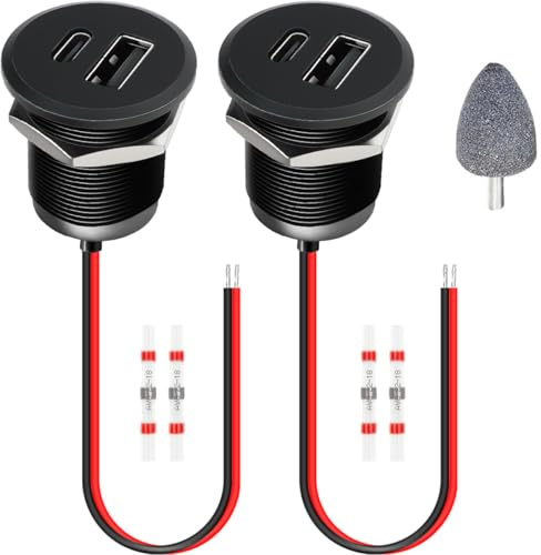 DAOKAI 12V USB Outlet,QC 3.0 USB-A & USB-C PD3.0 PD Fast Charger, Recessed Mount,Type A + Type C Port,24W Output Charger, Campervan Outlet All-Aluminum,for Van Trailer RV Boat Truck-2PCS