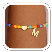 SLOONG Einschulung Geschenk - Armband mit Buchstaben für Frauen Mädchen | Vergoldet/Versilbert Bunte Perlen Armband Hypoallergen Armbänder Geburtstagsgeschenk Geschenke für Frauen Mädchen Kinder
